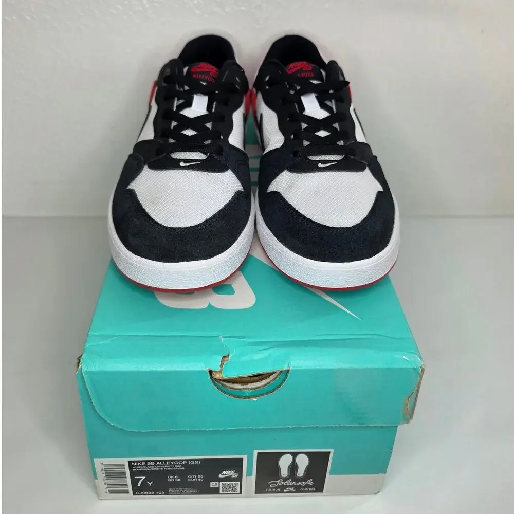 Nike SB Alleyoop GS University Red Sneakers Youth 7Y White Black Red CJ0883-102